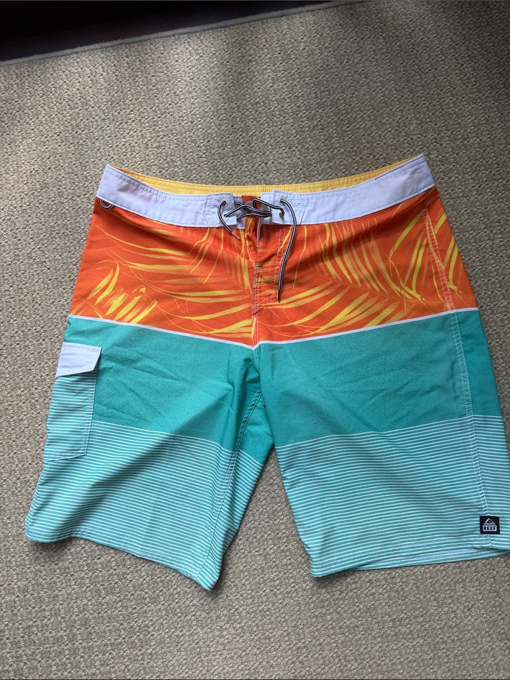 Reef Men’s Orange & Teal Palm-Accent Board Shorts Size 36